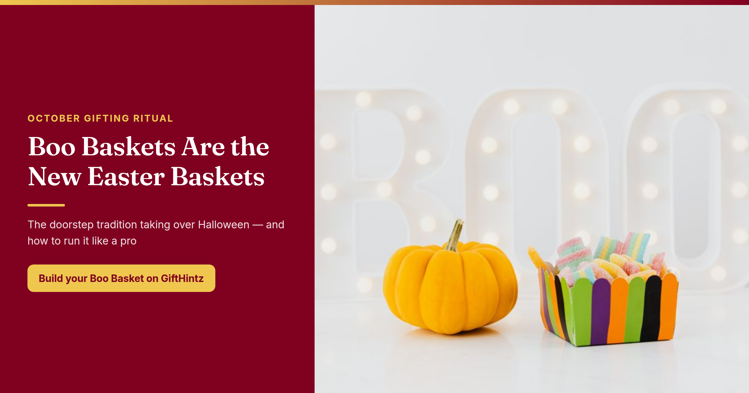 Halloween BOO setup with a pumpkin and candy — the perfect boo basket doorstep moment