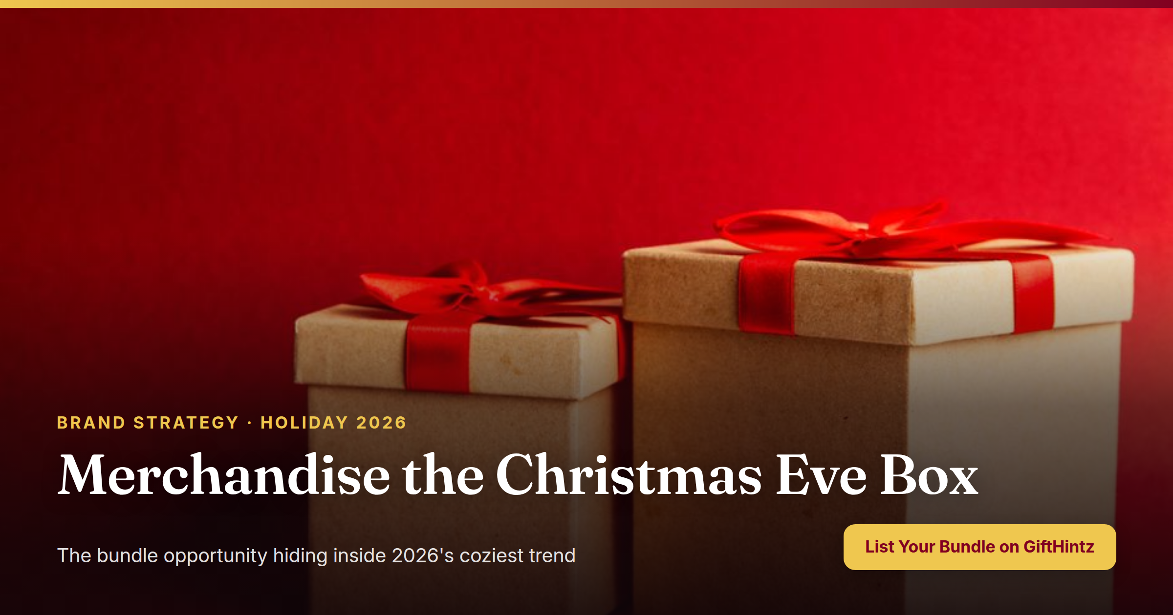 Two beautifully wrapped Christmas gift boxes with red ribbons against a vibrant red background, communicating a complete, giftable Christmas Eve bundle