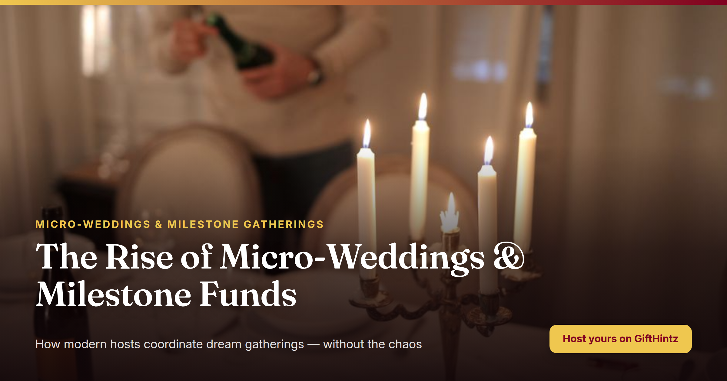A refined candlelit dinner table set for an intimate gathering, warm and celebratory atmosphere