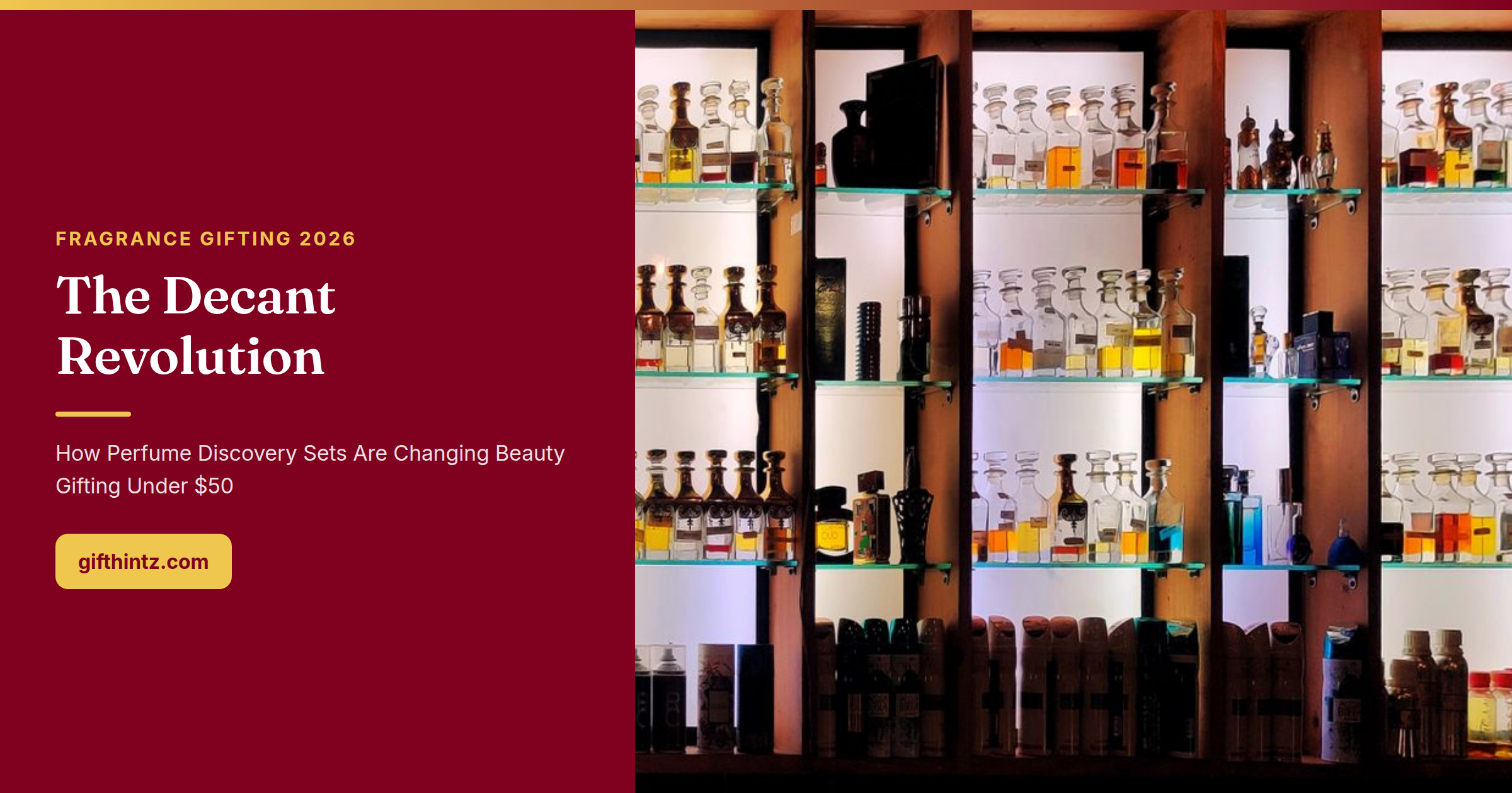 Curated arrangement of perfume bottles on shelves — fragrance discovery gifting in 2026