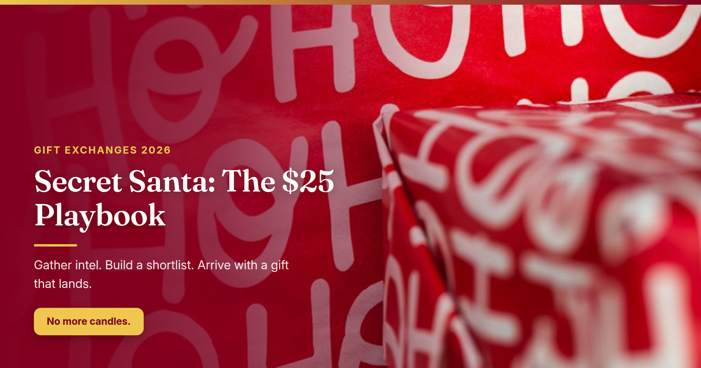 Red festive gift wrapping paper with ribbon — Secret Santa gift planning